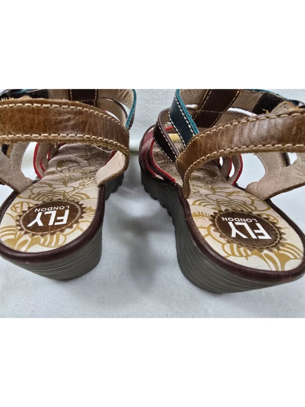 Fly London Womens Size 40 8.5 Multicolor Leather Wedge Sandals - Picture 6 of 7